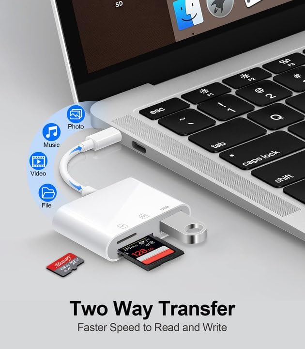 USB C SD Card Reader for iPhone 15-17, USB C to Micro SD Memory Card Adapter for iPad/Mac Pro/Air, USBC/Type C Camera Card Reader with USB A Port for iPhone 16 and More Android USBC Devices